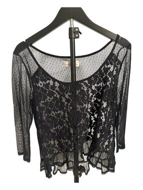 Navy Lace Overlay Women's Top